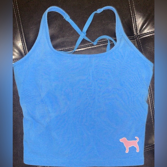 PINK Victoria's Secret Tops - PINK Victoria's Secret Blue Camisole with Pink Dog Logo